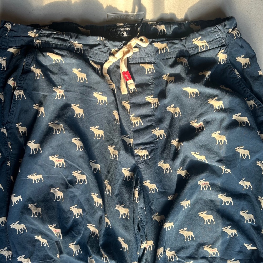 Abercrombie & Fitch Moose Print Pajama Pants Mens XL Navy Blue Sleepwear